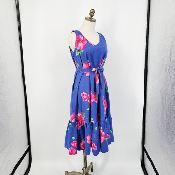 Vintage Hilo Hattie Hawaiian Tropical Floral Midi Dress Sleeveless Ruffle Large - Picture 7 of 7